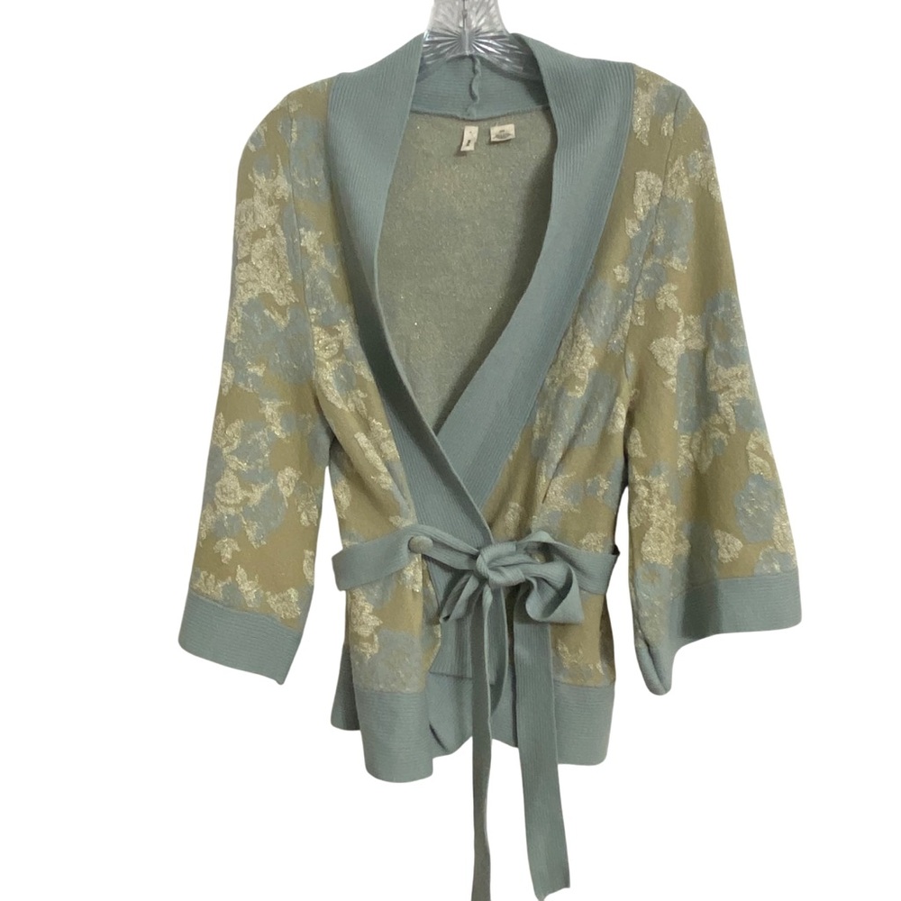 Anthropologie Moth Blue and Cream Floral Cardigan